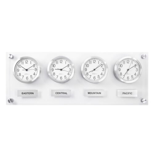 BBHoraire Wall Time Zone Clock Silver Silent Quartz Battery Multi-City 32"x12"