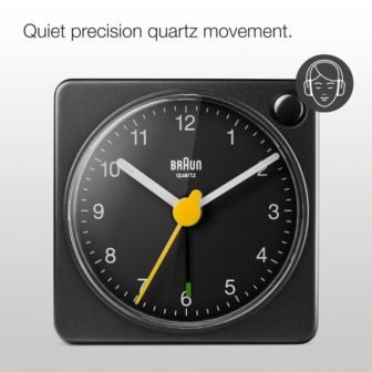 Sleek Black Travel Alarm Clock with Snooze, Light and Quiet Quartz Movement