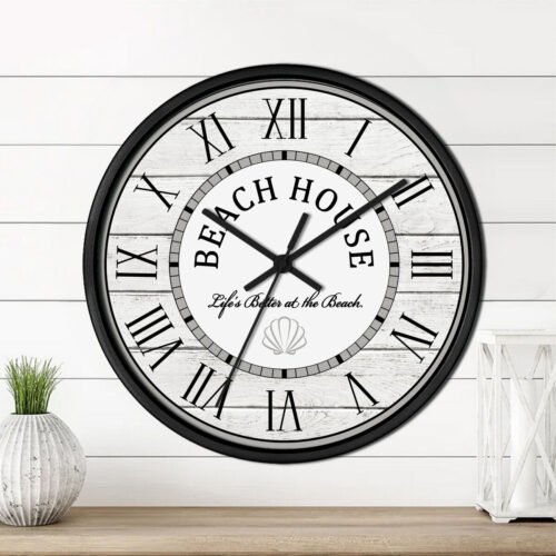 Beach #5 - Wooden Wall Clock - White Gray Life's Better at the Beach House Gift