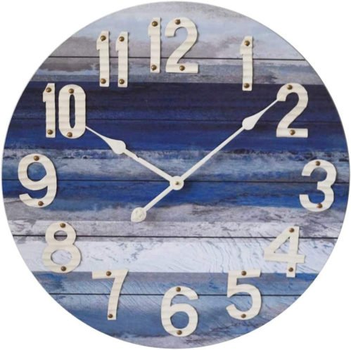 Beach Blue 24 Inch Wood Wall Clock Large Decorative Clock with White Arabic