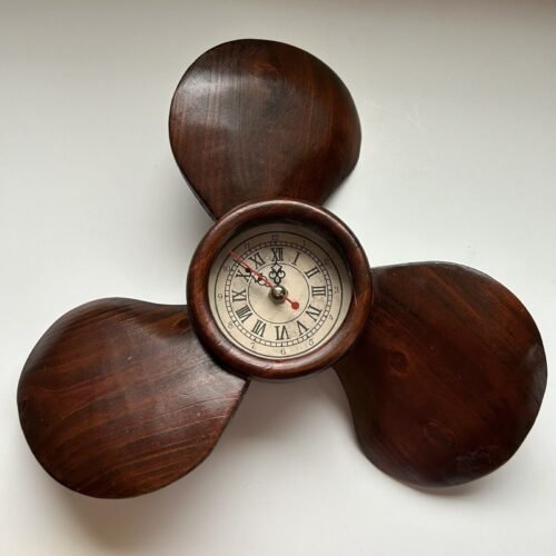 Beachcombers 12" Wooden Clock Ship Propeller Shape Decorative Wall Hang Brown