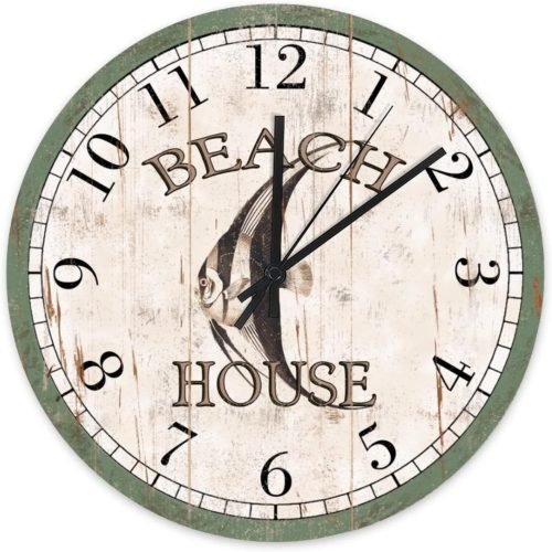 Beach House Wall Clock Angel Fish Beach Decor Clocks Ocean Animal Round Wooden C