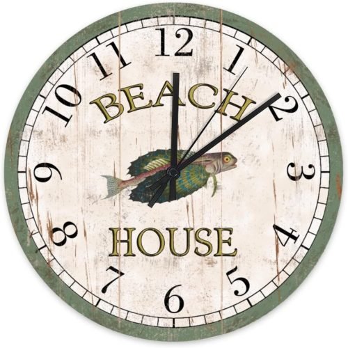 Beach House Wall Clock Peacock Fish Beach Decor Clocks Ocean Animal Round Wooden