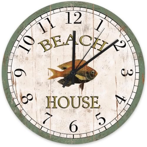 Beach House Wall Clock Walleye Fish Beach Decor Clocks Ocean Animal Round Wooden