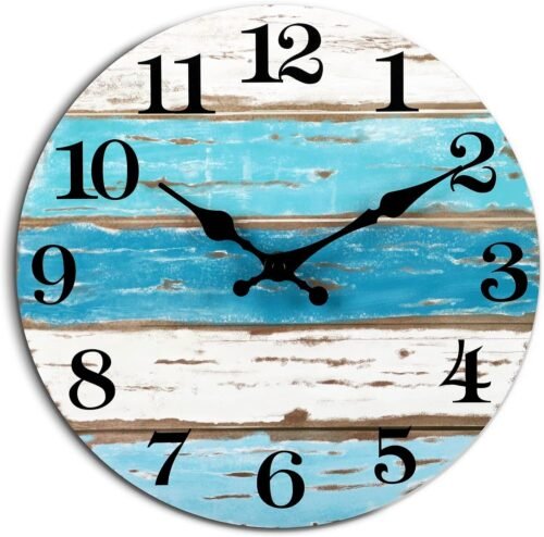 Beach Themed Blue Wall Clocks Battery Operated Silent 10 inches, A-blue,white