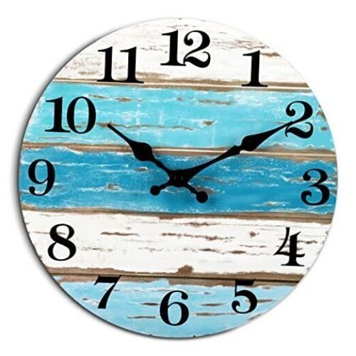 Beach Themed Blue Wall Clocks Battery Operated Silent 10 inches A-blue,white
