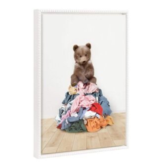 Bear Animal Laundry Beaded Framed Canvas Wall Art 1-Piece White Framed Canvas...