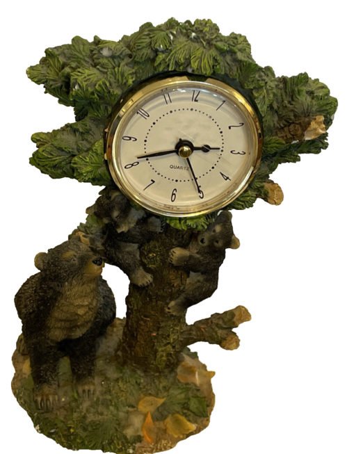 Bear's in Tree Clock. Momma and 2 Baby Bears Desk Mantel Time Piece 8" Resin