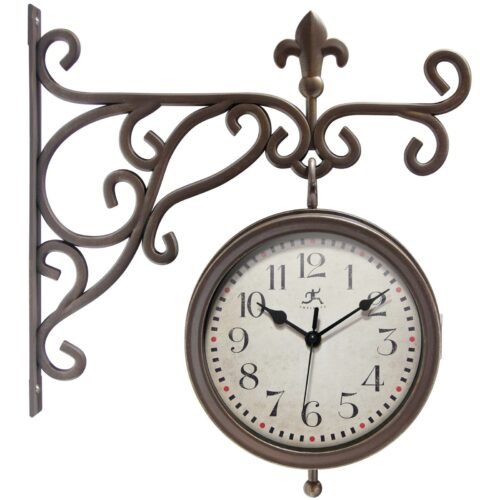 Beauregard Double-Sided Clock and Thermometer Combo Outdoor Brown 8 x 3.5 x 8
