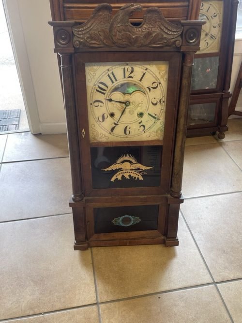 Beautiful Antique Triple Decker Clock With Beautiful Carved Eagle Finial