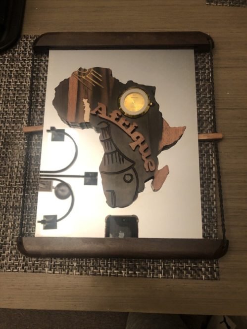 Beautiful Carved Wood Mirror wall clock “Afrique” African
