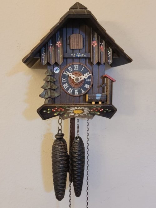 Beautiful Colorful Black Forest Cuckoo Clock-Chalet Style. West German- Working
