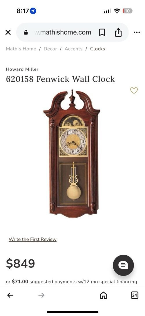 Beautiful HOWARD MILLER - FENWICK WALL CLOCK . 620-158.