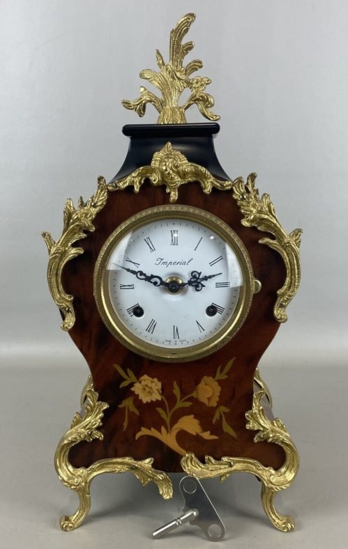 Beautiful IMPERIAL Franz Hermle 130 070 Floral Inlay Mantle Clock, Made in Italy