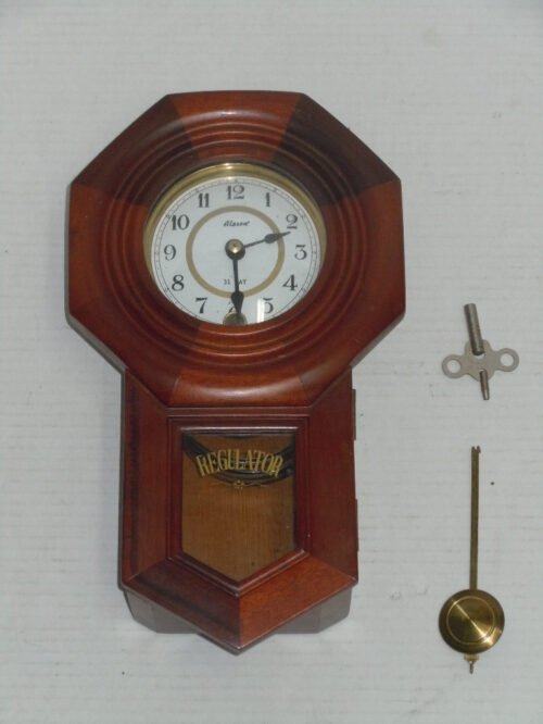 BEAUTIFUL VINTAGE 12" ALARON 31 DAY REGULATOR WALL CLOCK PENDULUM & KEY WORKS