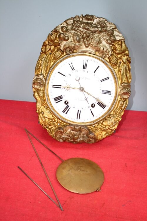Beautiful Vintage Baroque French Wall Clock With Calendar Pendulum,Enamel Face