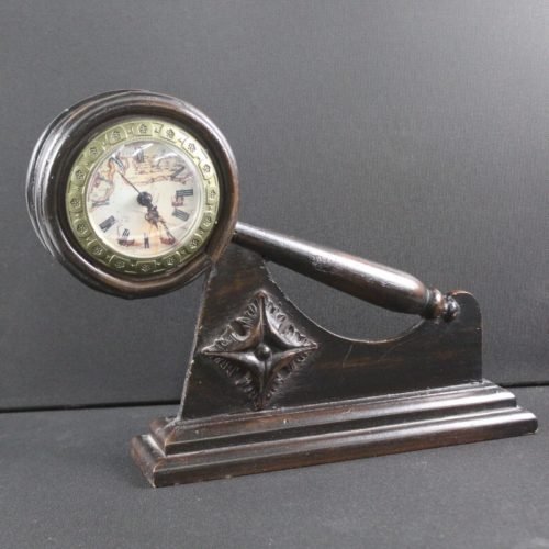 Beautiful Vintage Carved Wooden Desk Mantle Clock map face Quartz Poss hand made