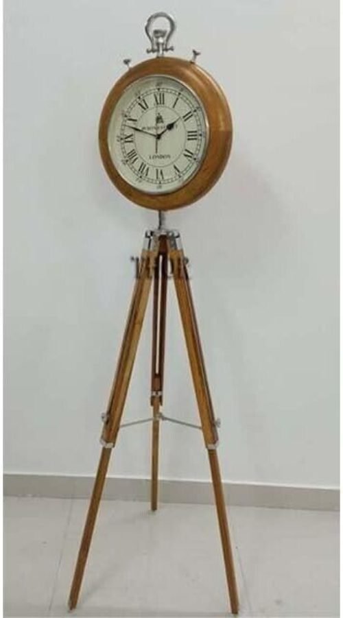 Beautiful Wooden Clock Nautical Office Floor Clock Wooden Tripod Stand Clock