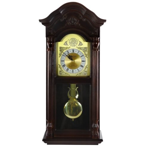 Bedford Clock Collection 25.5 Inch Antique Mahogany Cherry Oak Chiming Wall C
