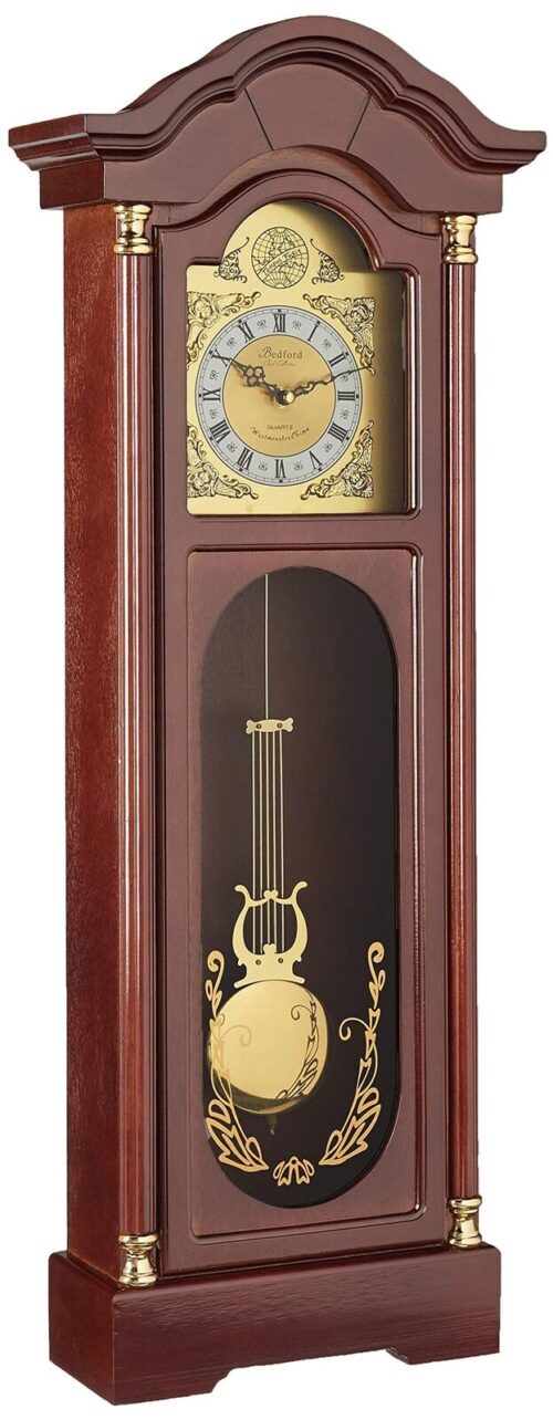 Bedford Clock Collection Antique Cherry Oak Finish Chiming Wall Clock with Ro