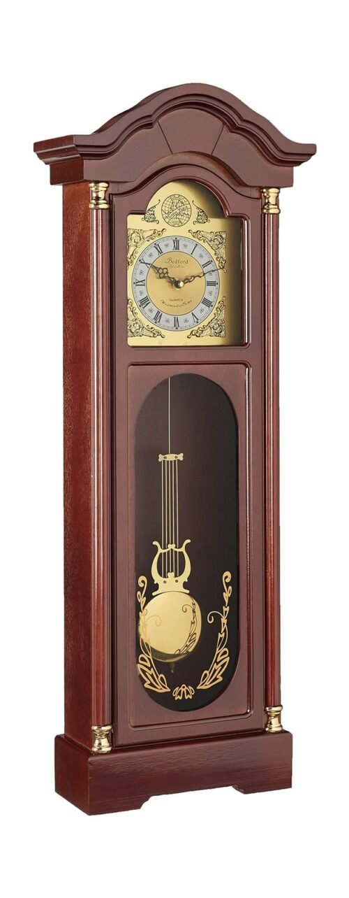 Bedford Clock Collection Antique Cherry Oak Finish Chiming Wall Clock with Ro...