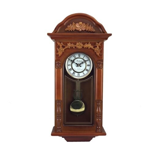 Bedford Clock Collection Antique Chiming Wall Clock in Padauk Oak Finish