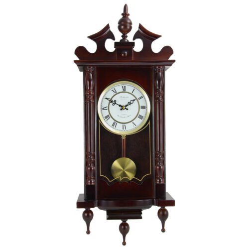 Bedford Clock Collection Classic 31 Inch Chiming Pendulum Wall Clock in Cherry O