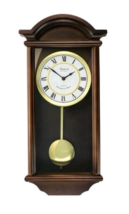 Bedford Clock Collection George 22" Chestnut Wood Chiming Pendulum Wall Clock