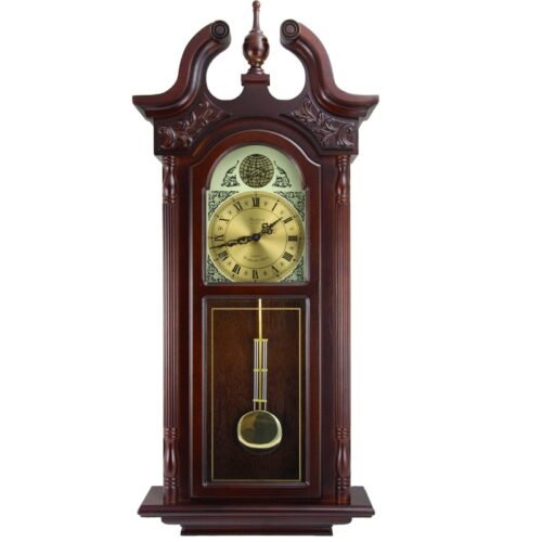 Bedford Clock Collection Grand Antique Colonial Chiming Wall Clock with Roman...