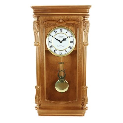 Bedford Clock Collection Wall Clocks Classic Chiming Pendulum Wood Golden Oak