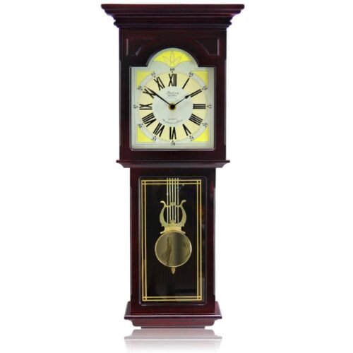 Bedford Clock Collection Wood Pendulum Wall Clock 23"X9.25" Rectangle Brown