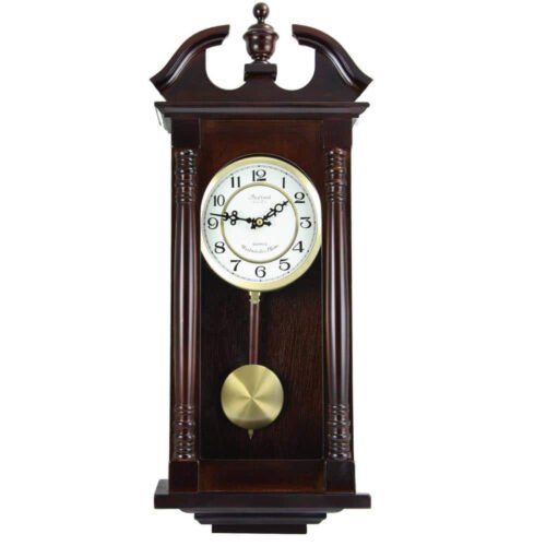 Bedford Collection Cherry Oak Pendulum Wall Clock 27.50" X 11.75" Swinging New