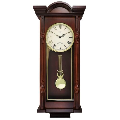 Bedford Grand 31" Chiming Pendulum Wall Clock Antique Mahogany Cherry Finish