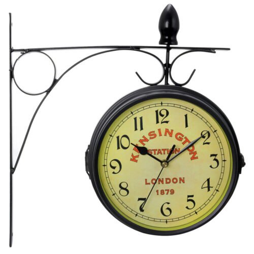 Bedford Vintage Double Sided Hanging Antique Kensington Train Station Wall Clock
