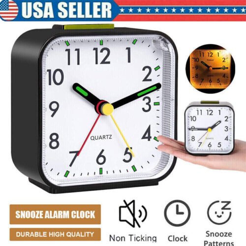 Bedroom LED Desk Alarm Clock Nightlight Snooze Quiet Non Ticking Battery Powered