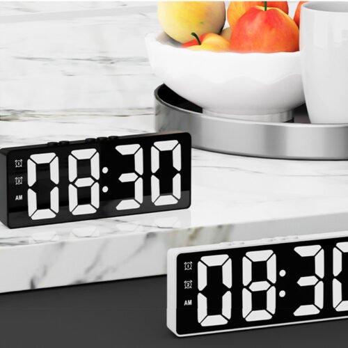 Bedroom LED Electronic Alarm Clock Small Wall Clock Dimmable with Temperature
