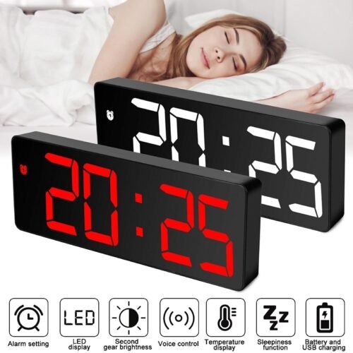 Bedside Digital Clock LED Display Desk Table Time Temperature Alarm Modern Decor