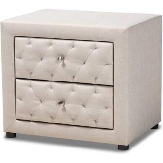 Beige 2 Drawer 22.4 in. W Nightstand, Sturdy Bedside Nightstand Table