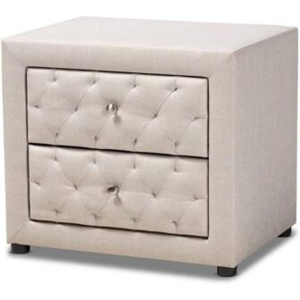 Beige 2 Drawer 22.4 in. W Nightstand, Sturdy Bedside Nightstand Table