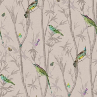 Beige Chinoiserie Bird Trail Natural Removable Wallpaper Sample