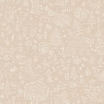 Beige Little Explorers 2 Forest Animals Matte Finish Non-Pasted Non-Woven Wallpaper Roll