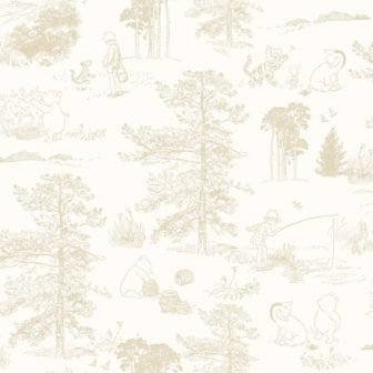 Beige Winnie The Pooh Toile Peel and Stick Wallpaper