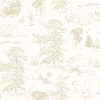 Beige Winnie The Pooh Toile Peel and Stick Wallpaper