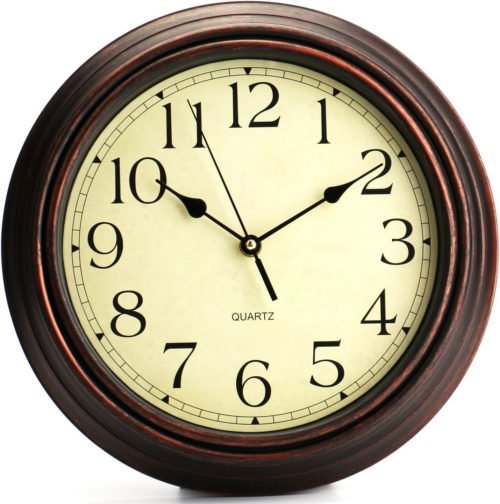 Bekith 12-Inch Round Classic Clock Retro Non Ticking Quartz Decorative Wall for