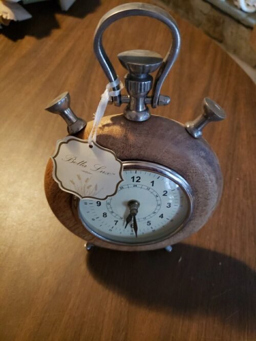 Bella Lux Tabletop Stop Watch Clock Wood & Glass Unique 10" x 7"