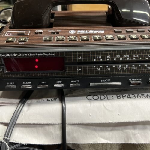 Bell Clock Radio Telephone 81200- Woodgrain Digital Clock W/Phone & Radio