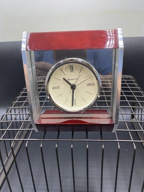 Benchmark Rosewood And Stainless Table Alarm Clock 5" Tall