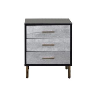 Benjara 16 in. Black, Gold and Silver 3-Drawer Wooden Nightstand, Black/ Gold...