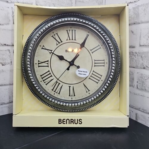Benrus 11" Battery Operated Decorative Wall Clock Metallic Chrome Metal Hands