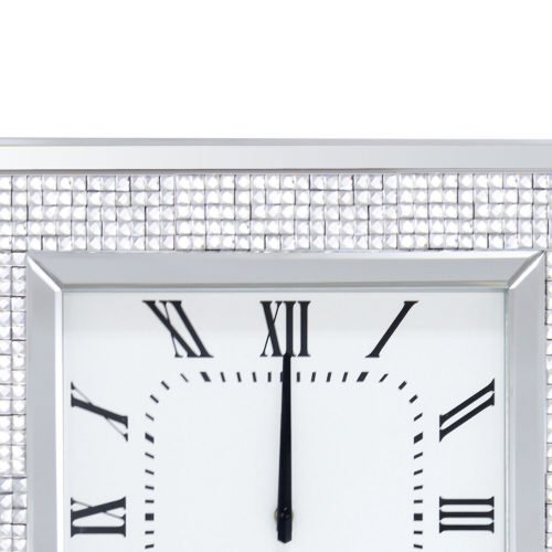 Benzara Mirror Framed Wooden Analog Wall Clock With Crystal Accents, White